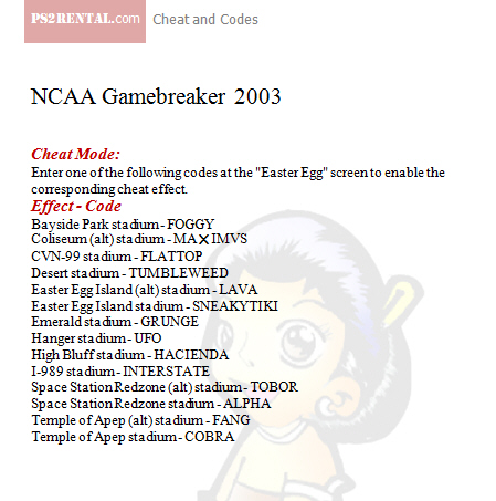 NCAA Gamebreaker 2003  ,playstation 2 cheat code reviews features