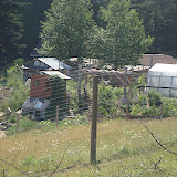 composting toilet seen from the chicken run 