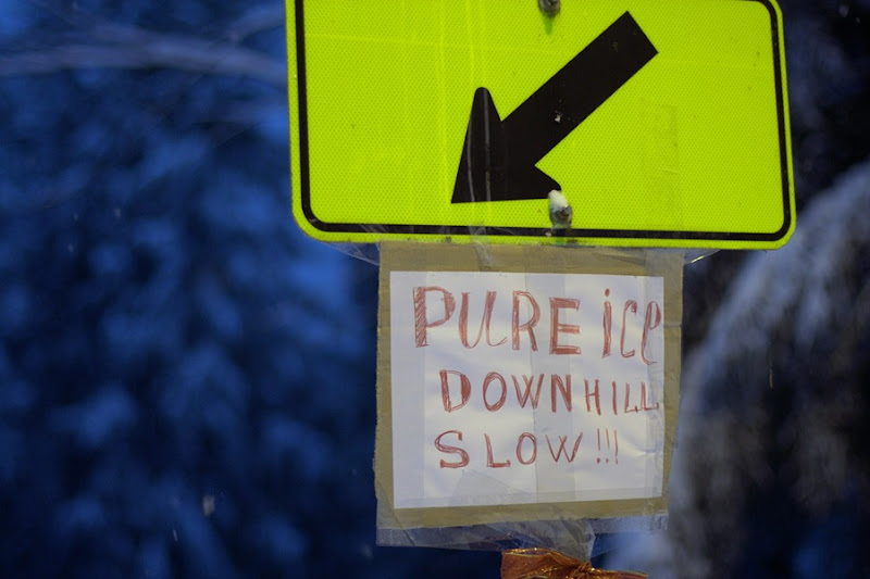 Downhill ice warning