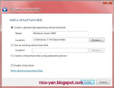 Setting harddisk di Virtual PC