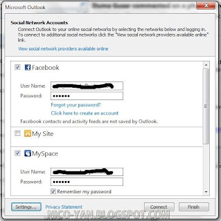 Akses ke Sosial network melalui Outlook 2010