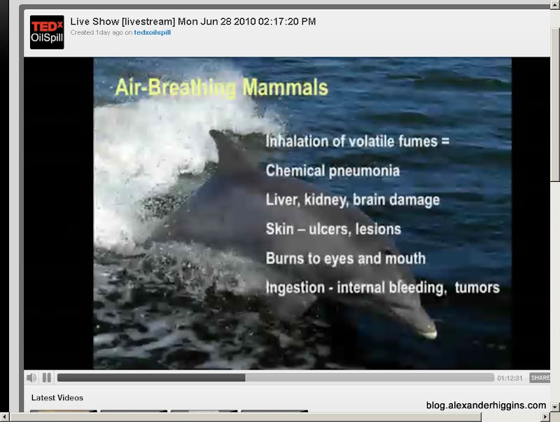 Air Breathing animals face inhalation of volatile fumes, chemical pneumonia, liver, kidney and brain damage, skin ulcers, skin lesions, burns to eyes and mouth, internal bleeding and tumors because of Corexit. Air Breathing animals face inhalation of volatile fumes, chemical pneumonia, liver, kidney and brain damage, skin ulcers, skin lesions, burns to eyes and mouth, internal bleeding and tumors because of Corexit.