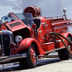 Fire engines by Mississippi river, St. Louis, MO. 1989.