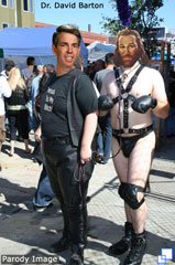David Barton holding a semi-nude Jesus on a dog leash