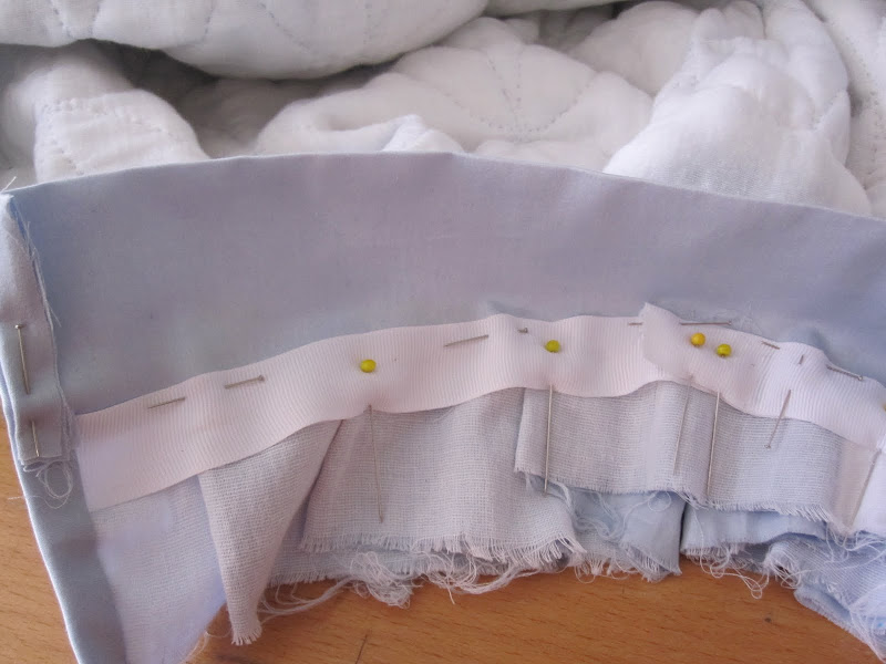 Waistband covering pinned in place to go over the petersham Waistband covering pinned in place to go over the petersham
