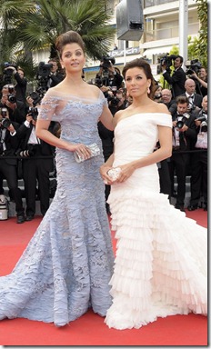 Aishwarya Rai Wearing And Eva Longoria Parker Both Carrying Wearing A Dress By Elie Saab Couture And Carrying Clutch Bags By Swarovski