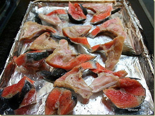 Salmon Collars Laid on Baking Tray