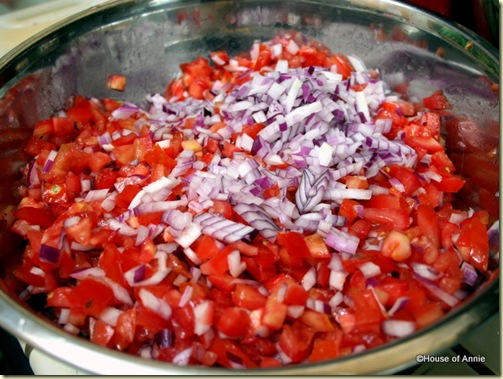 Diced Tomatoes and Red Onion for Lomi Lomi Salmon