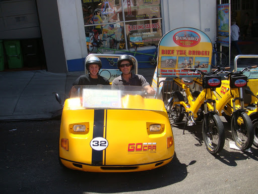 in their little yellow car