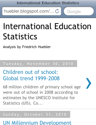 Screenshot of mobile version of International Education Statistics blog