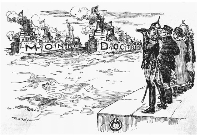 European Potentates Observe Naval Might. This cartoon, in which figures representing the countries of Europe observe the naval power of the United States, appeared in the New York Herald. 