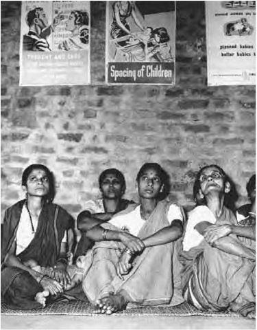 Indian women wait their turn at a birth control clinic.