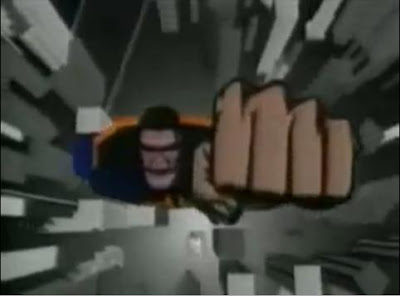 screen capture from son of a gun. a superhero flying