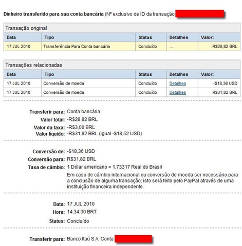 paypal transferencia concluida ao brasil