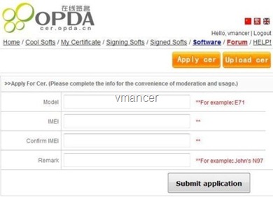Symbian Certificate Application and software online signing - OPDA.CN3 Symbian Certificate Application and software online signing - OPDA.CN3