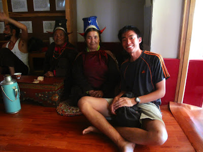 With the ladies in traditional costumes! 