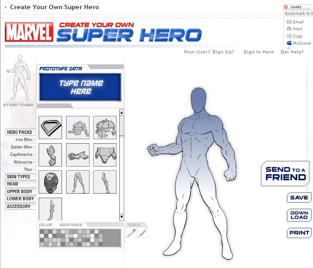 Marvel Create your own Super Hero - Crie seu próprio Super-herói - Desenho online