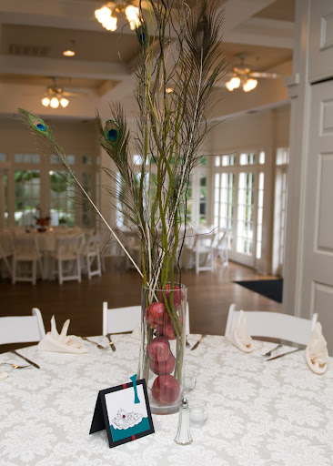  Centerpieces wedding pomegranate cranberry cranberries peacock feather 