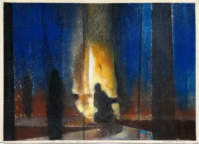 "For Norman Morrison #3," 2005, raw pigment and pastel on handmade paper, 10"14"