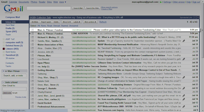 Extreme Fundraising Ezine email confirmation from Aweber