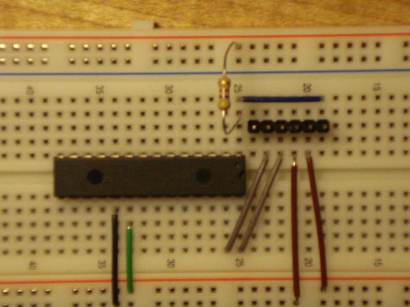 PIC in breadboard close up