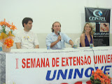 O prefeito eleito Rodrigo Agostinho participando da solenidade de abertura da II Semana de Extensão Universitária da Uninove Bauru.
