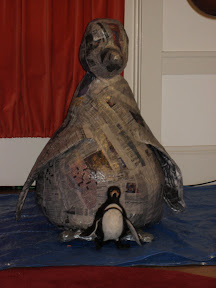 We renamed my felt penguin Penguincito and bestowed the name of Penguino to our new, large enough penguin.