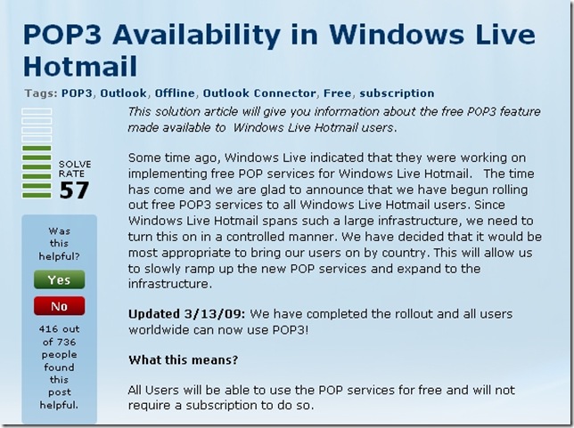 Hotmail POP3 available