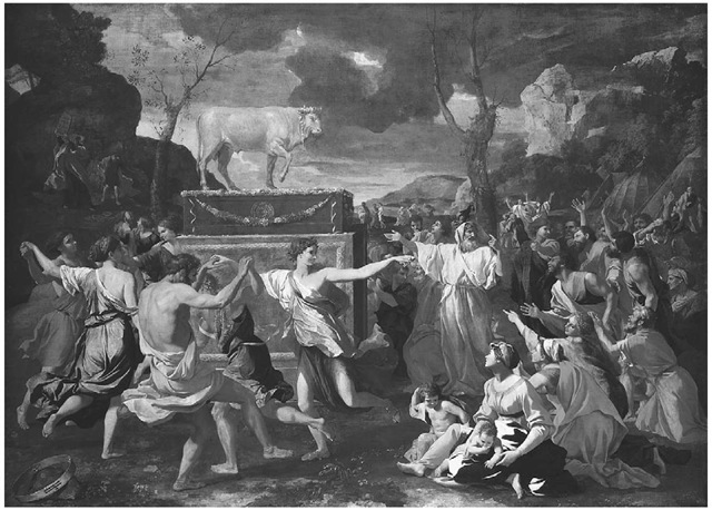 The Adoration of the Golden Calf by Nicolas Poussin. 