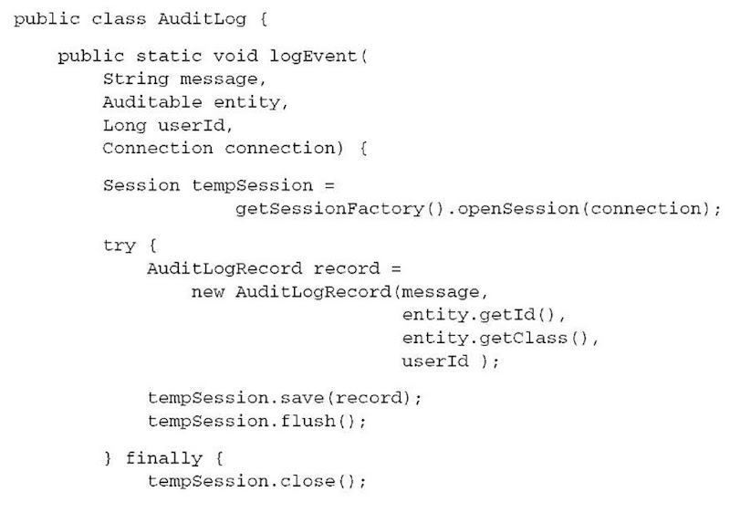 Listing 12.2 The AuditLog helper class uses a temporary Session 