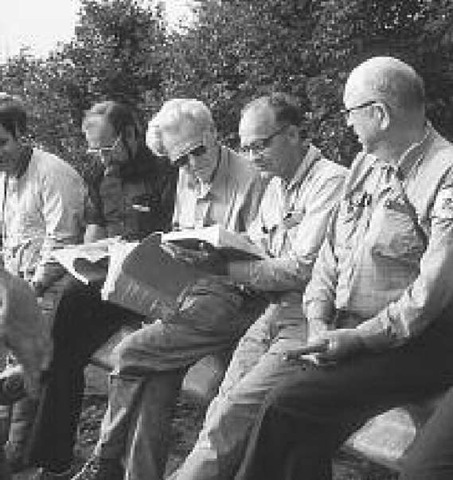John Rodgers (third from left) on a field trip for the International Geological Correlation Project (IGCP) in the northern Appalachians in 1979 