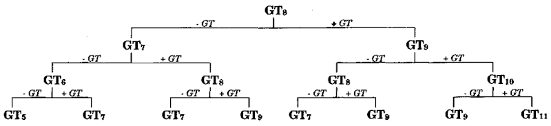 The stepwise mutation mode at microsatellite loci. +/— (GT) denotes a mutation by single-strand slippage, i.e., addition or deletion of a single GT repeat unit. 