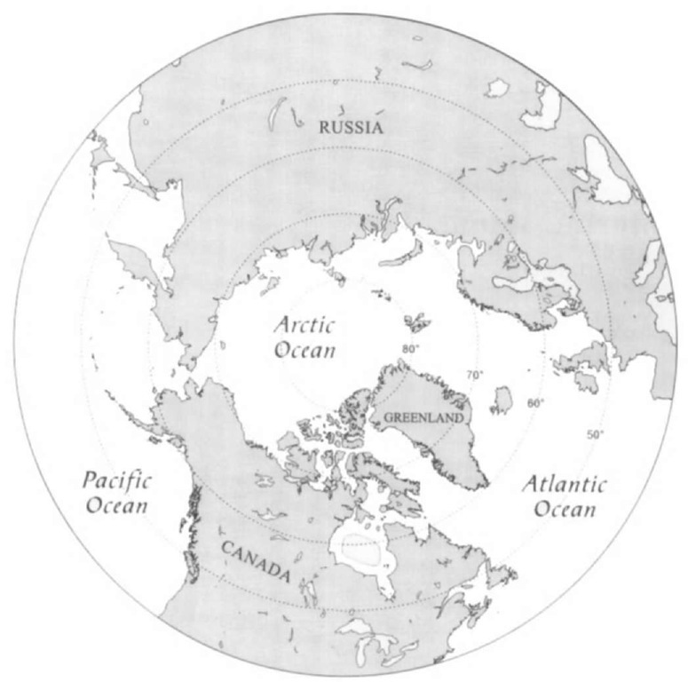 Map of the Arctic Ocean. 