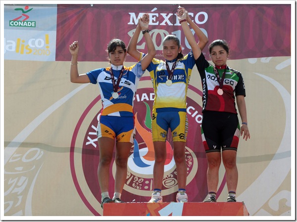 Irene Flores de Jalisco oro, Ageda Gracidas de BCS plata y Andrea Cruz de Oaxaca bronce, en la categoría Juvenil B