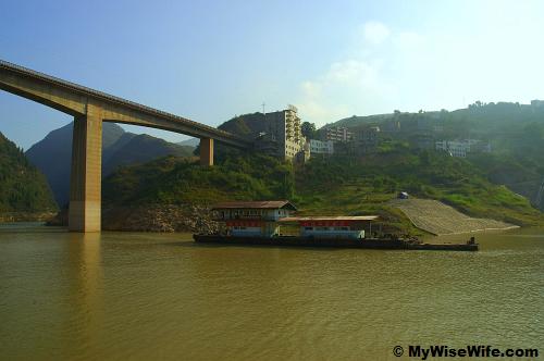 Floating security house and concrete bridge above Floating security house and concrete bridge above