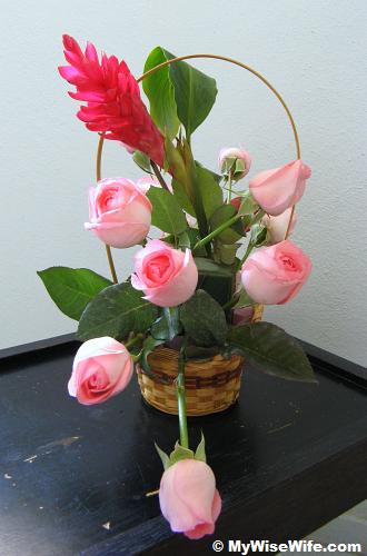 Front view - Add pale pink roses