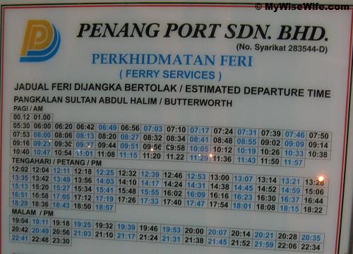 Ferry Services - Departure from Butterworth Schedule Ferry Services - Departure from Butterworth Schedule
