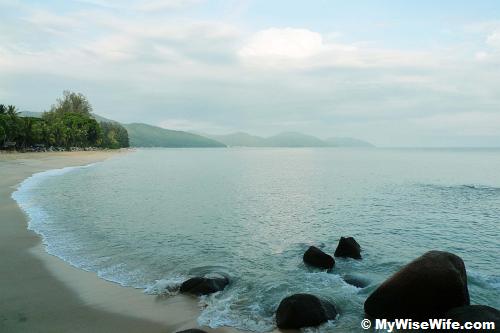 A long stretch of Batu Ferringhi beach