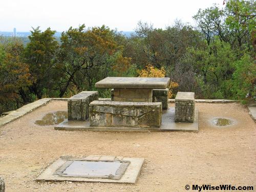 Stone table and benches for picnic