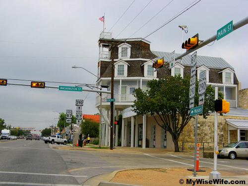 National Museum of Pacific War (right) at the intersection of Washington St and Main St