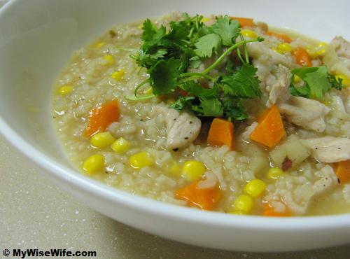 Pork porridge - garnished with cilantro Pork porridge - garnished with cilantro