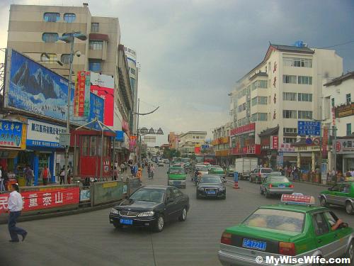 Downtown of Lijiang, buildings are new and reconstructed after 1996 earthquake