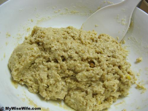 The lumpy batter is ready to be scooped The lumpy batter is ready to be scooped