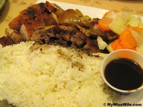 BBQ Chicken, Duck and Roasted Pork with white rice