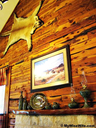 Ornaments on the wall above fire place