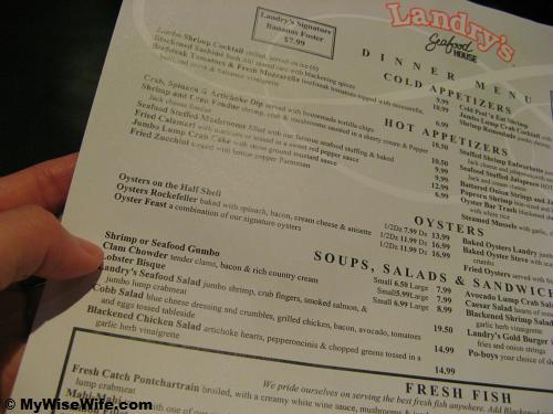 Landry's Menu..