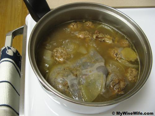 Meat balls broth is almost ready