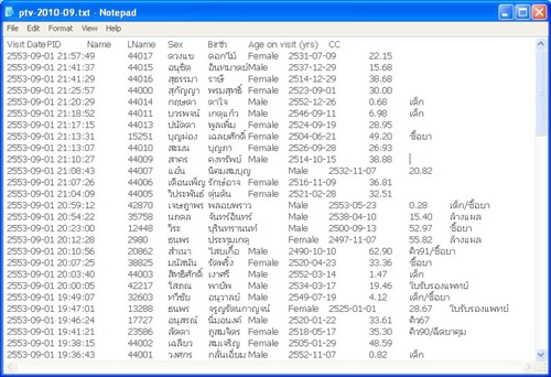 ClinicLite: Visits List >> Exported text file in NotePad ClinicLite: Visits List >> Exported text file in NotePad