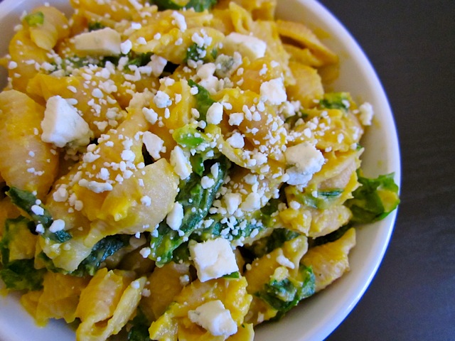 Butternut Squash Pasta w/ Spinach & Blue Cheese