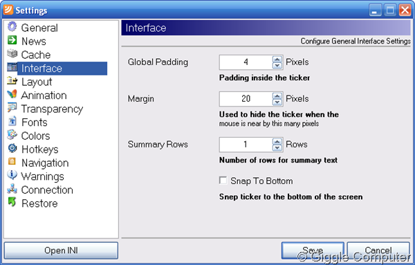 Interface settings